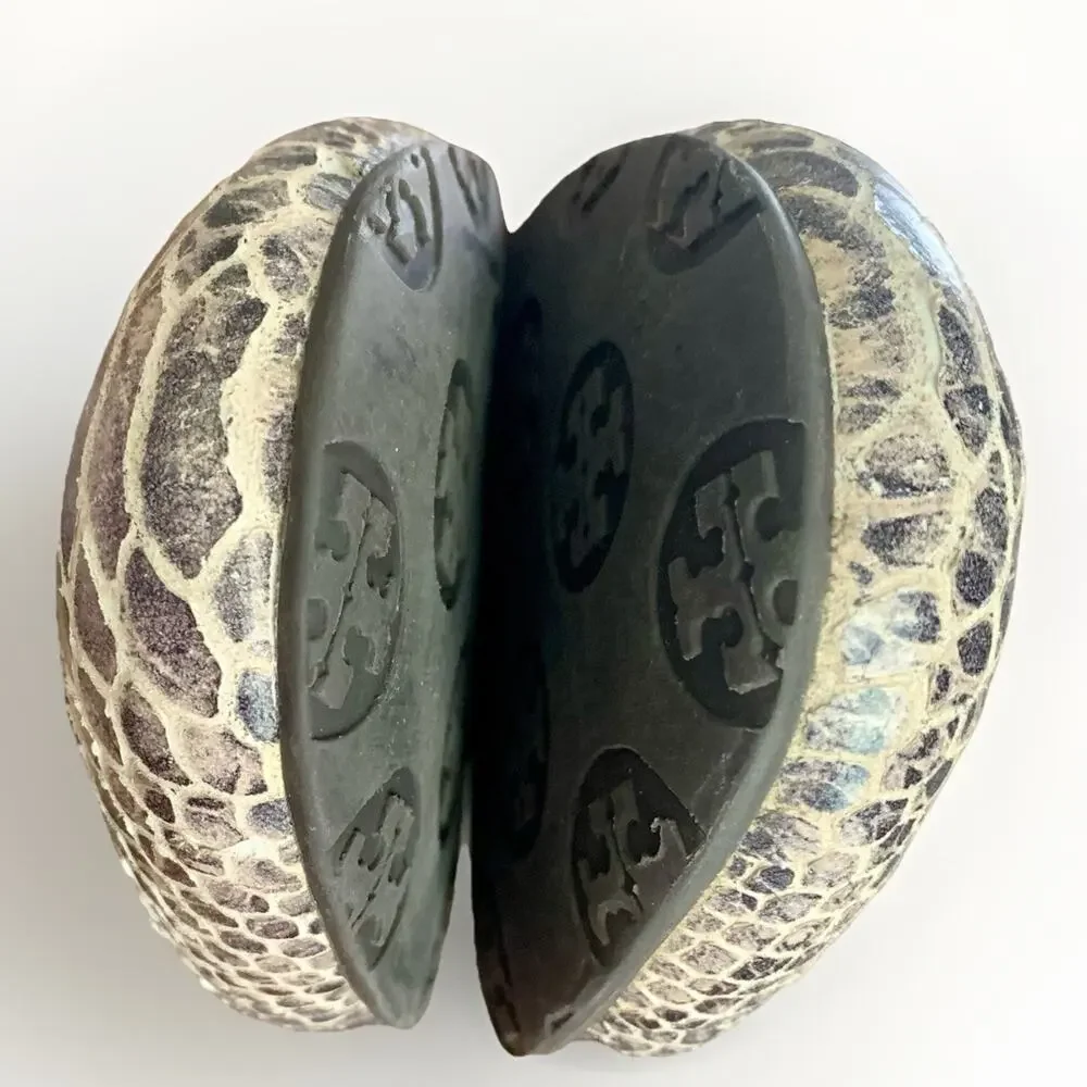 TORY BURCH Leather Snakeskin Ballet Flat Slip-On Shoe Grey Gunmetal Logo WMNS 9 - Picture 9 of 14